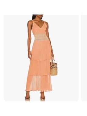 Jen's Pirate Booty Peach Tiered Crochet-Waist Maxi Dress